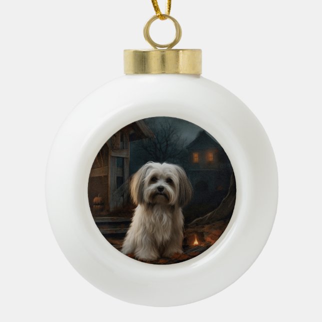 Havanese Halloween Scary Ceramic Ball Christmas Ornament (Front)