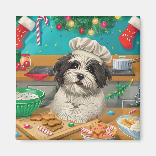 Havanese Holiday Baking: Festive Christmas Magnet (Front)