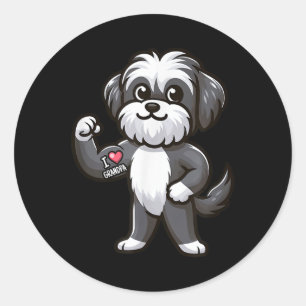 Havanese I Love Grandpa Funny Dog Tattoo  Classic Round Sticker