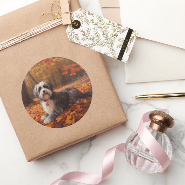 Havanese in Autumn Leaves Fall Inspire  Classic Round Sticker (Gifting)
