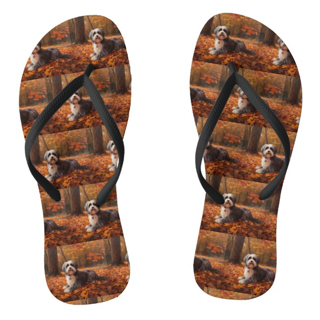 Havanese in Autumn Leaves Fall Inspire  Flip Flops (Footbed)