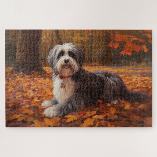 Havanese in Autumn Leaves Fall Inspire  Jigsaw Puzzle (Horizontal)