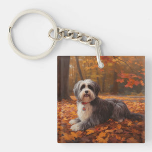 Havanese in Autumn Leaves Fall Inspire  Key Ring