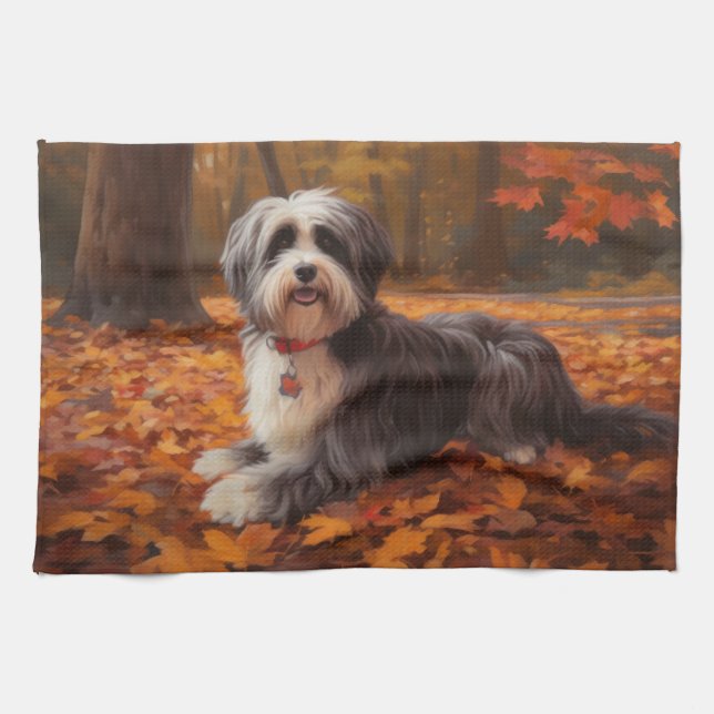 Havanese in Autumn Leaves Fall Inspire  Tea Towel (Horizontal)