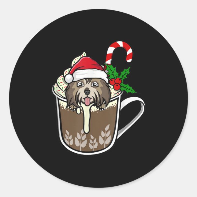 Havanese Is Sitting In Cocoa Hot Chocolate Christm Classic Round Sticker (Front)