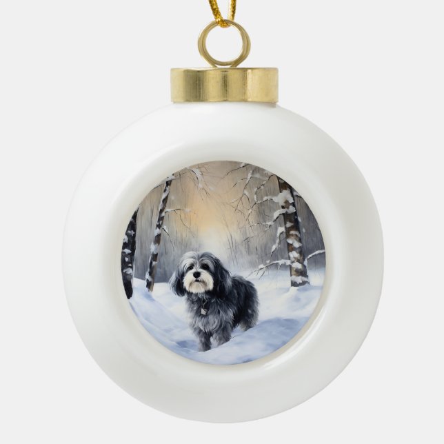 Havanese Let It Snow Christmas Ceramic Ball Christmas Ornament (Front)