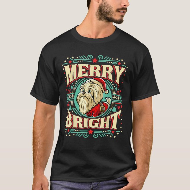 Havanese Merry Bright Christmas Santa Claus Dog  T-Shirt (Front)