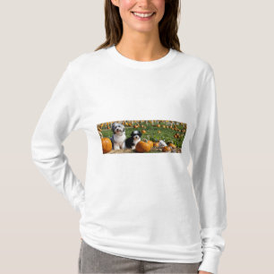 Havanese Mum and Pup in Pumpkin Patch – Fall Dog T-Shirt