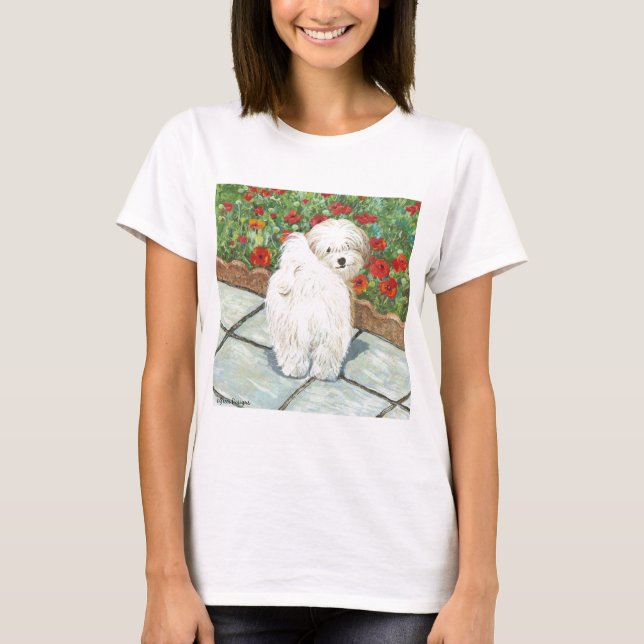 Havanese n Poppies Art Print Gifts & Cards T-Shirt (Front)