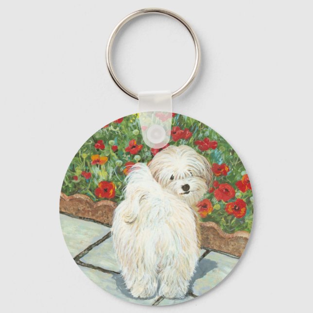 Havanese n Poppies Christmas Gifts and Cards Key Ring (Front)