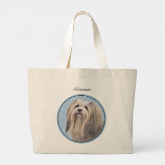 Havanese Painting Silver Cute Original Pet Dog Art Large Tote Bag