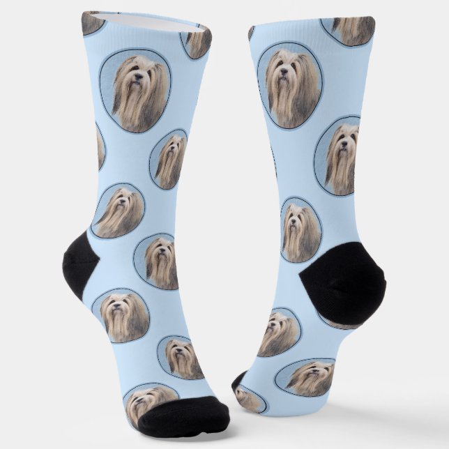 Havanese Painting Silver Cute Original Pet Dog Art Socks (Angled)