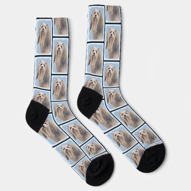 Havanese Painting Silver Cute Original Pet Dog Art Socks (Right)