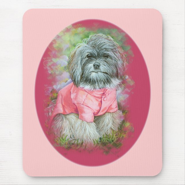 Havanese Pink Coat Art Portrait Mouse Mat (Front)