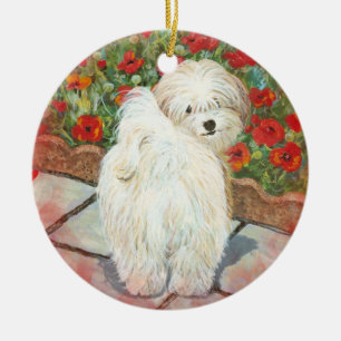 Havanese & Poppies Ceramic Tree Decoration