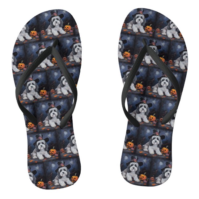 Havanese Pumpkins Halloween Scary Flip Flops (Footbed)