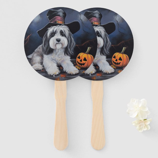Havanese Pumpkins Halloween Scary Hand Fan (Front and Back)
