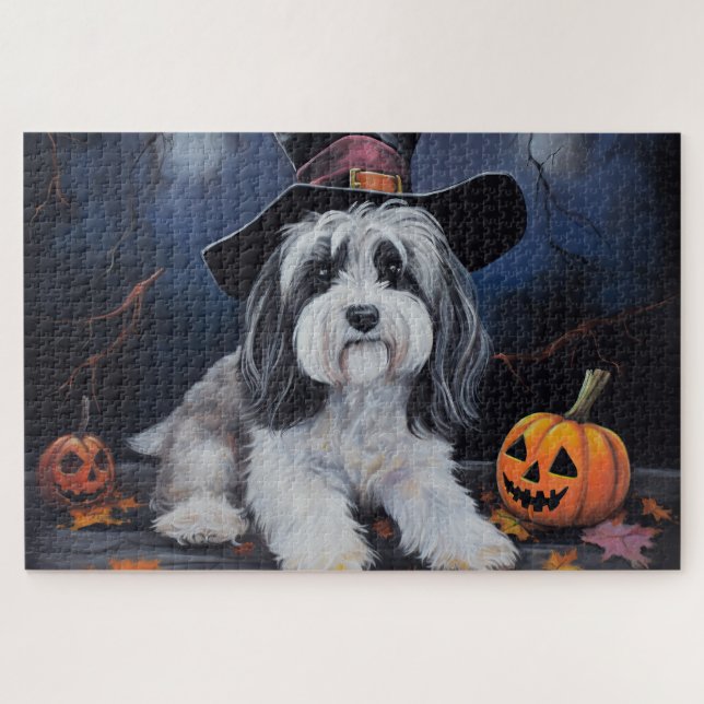 Havanese Pumpkins Halloween Scary Jigsaw Puzzle (Horizontal)