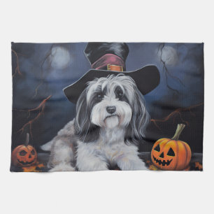 Havanese Pumpkins Halloween Scary Tea Towel
