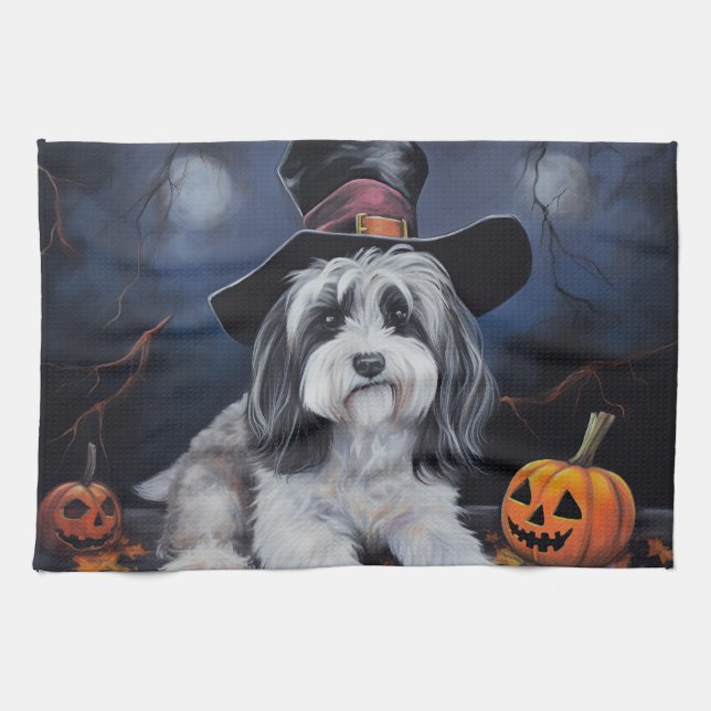 Havanese Pumpkins Halloween Scary Tea Towel (Horizontal)