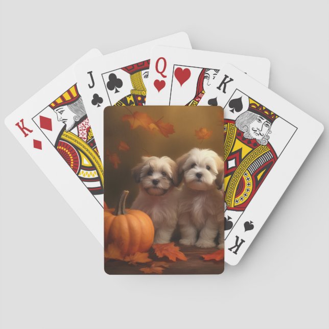 Havanese Puppy Autumn Delight Pumpkin Playing Cards (Back)