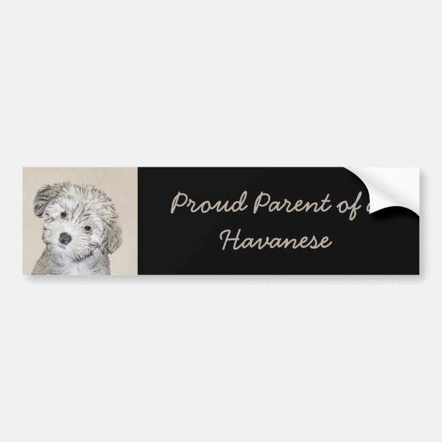 Havanese Puppy Painting - Cute Original Dog Art Bumper Sticker (Front)