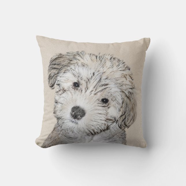 Havanese Puppy Painting - Cute Original Dog Art Cushion (Front)