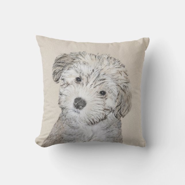 Havanese Puppy Painting - Cute Original Dog Art Cushion (Front)