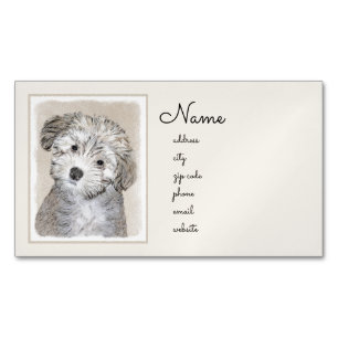 Havanese Puppy Painting - Cute Original Dog Art Magnetic Business Card