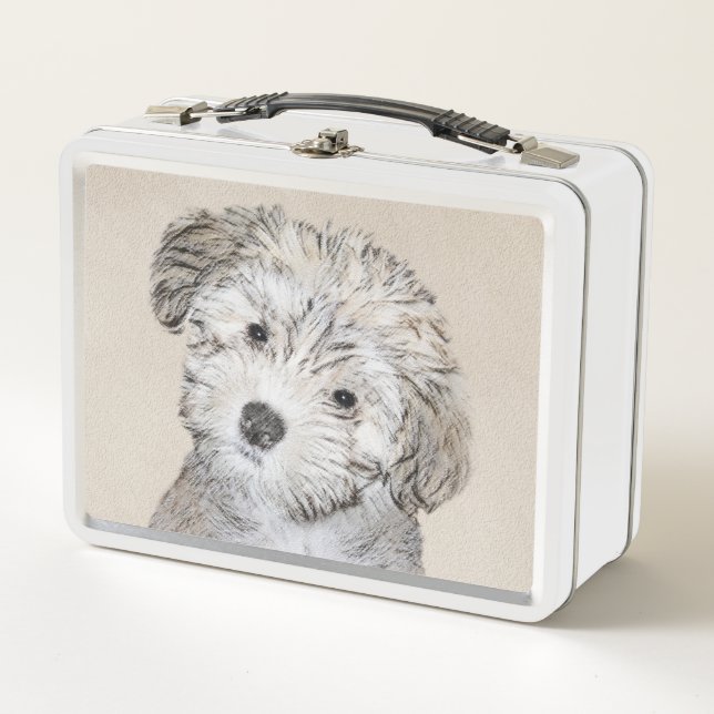Havanese Puppy Painting - Cute Original Dog Art Metal Lunch Box (Front)