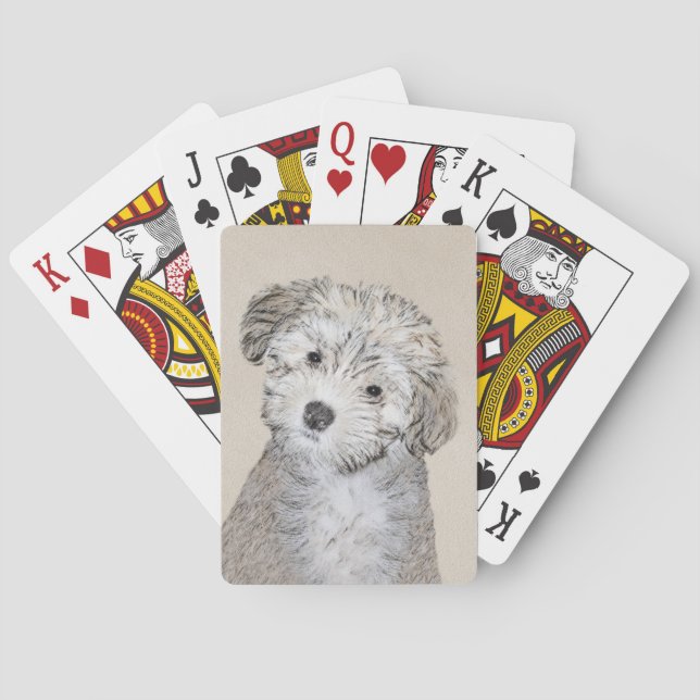 Havanese Puppy Painting - Cute Original Dog Art Playing Cards (Back)