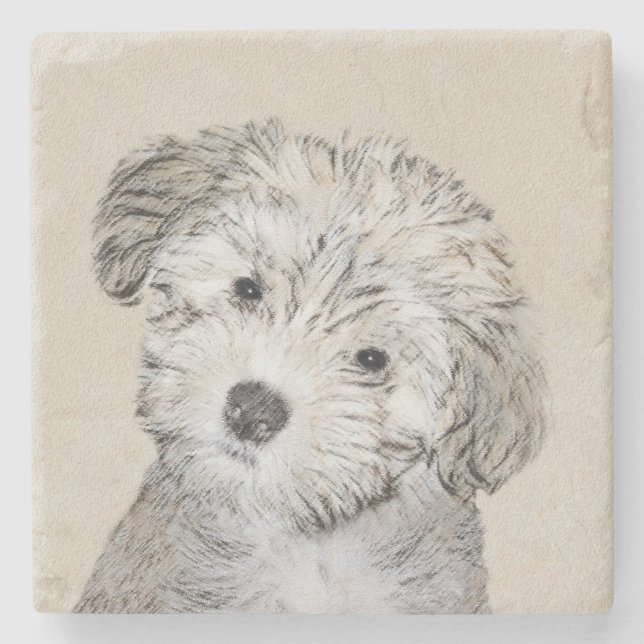 Havanese Puppy Painting - Cute Original Dog Art Stone Coaster (Front)