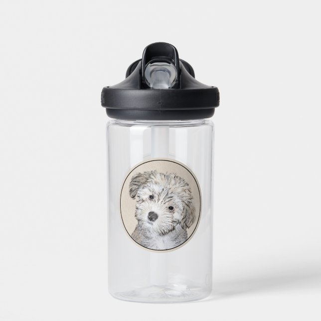 Havanese Puppy Painting - Cute Original Dog Art Water Bottle (Front)