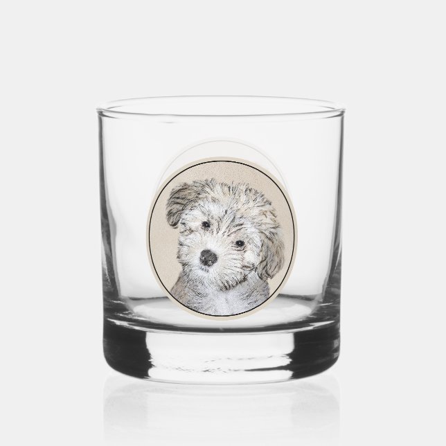Havanese Puppy Painting - Cute Original Dog Art Whiskey Glass (Front)