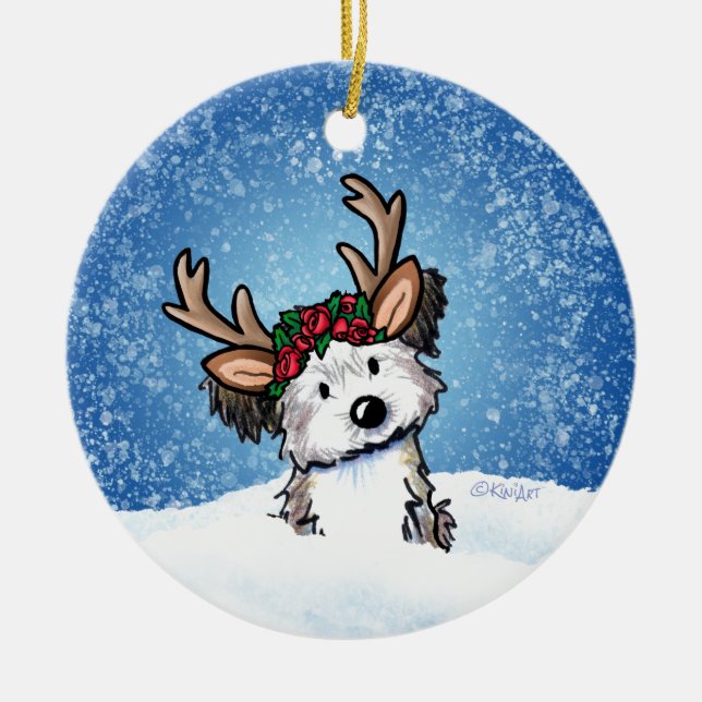 Havanese Reindeer Christmas Ornament (Front)