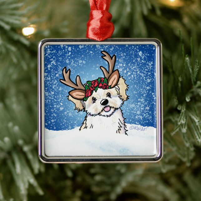 Havanese Reindeer Metal Ornament (Tree)