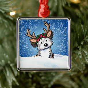 Havanese Reindeer Metal Ornament