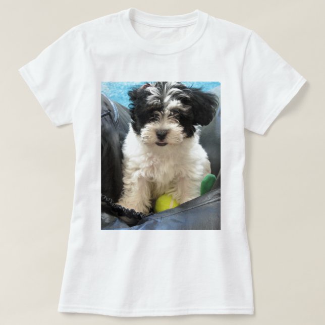 Havanese Rescue Puppy Black White T-Shirt (Design Front)