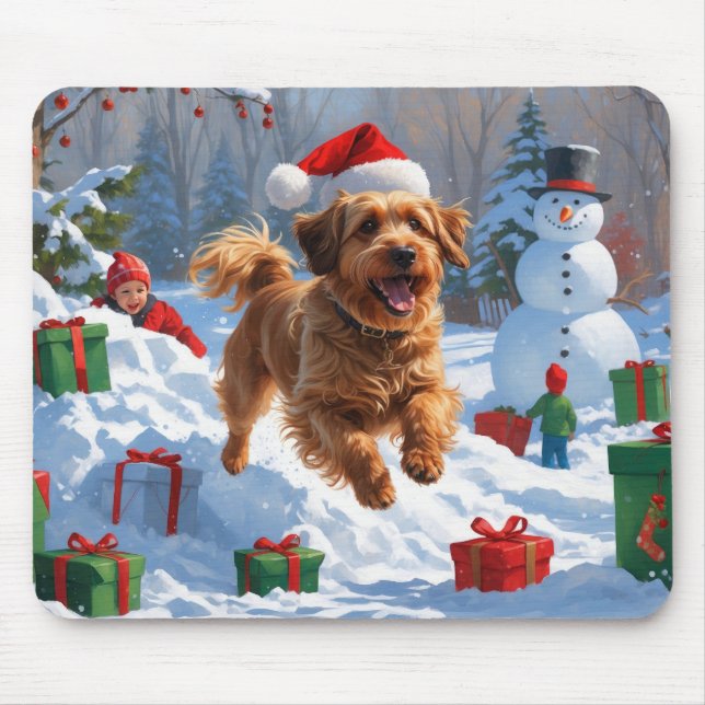 Havanese Running in Snow with Christmas Hat Mouse Mat (Front)