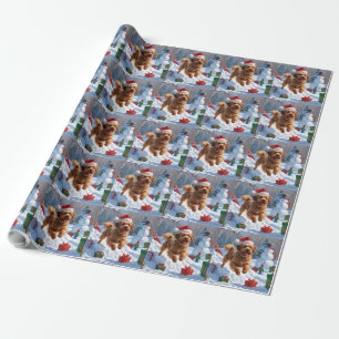 Havanese Running in Snow with Christmas Hat Wrapping Paper