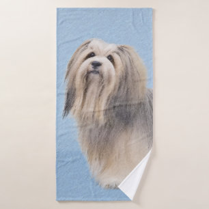 Havanese (Silver) Painting - Cute Original Dog Art Bath Towel Set