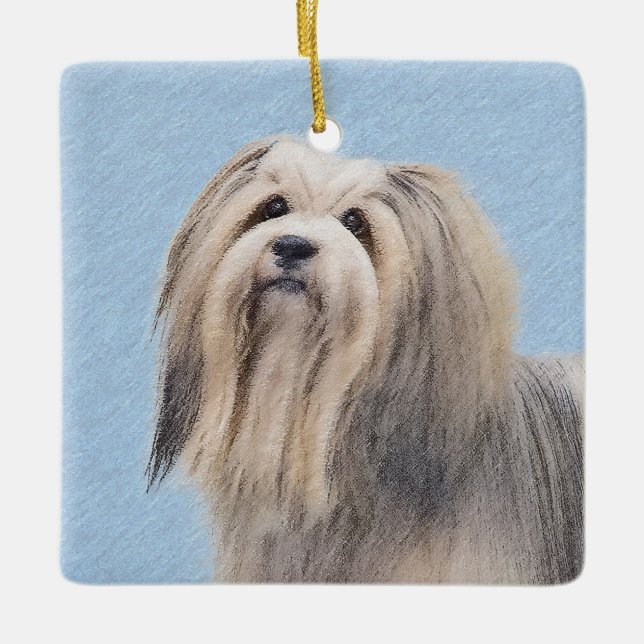 Havanese (Silver) Painting - Cute Original Dog Art Ceramic Ornament (Front)