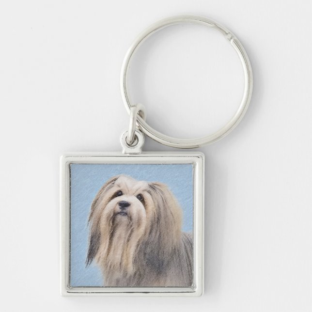 Havanese (Silver) Painting - Cute Original Dog Art Key Ring (Front)