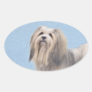 Havanese (Silver) Painting - Cute Original Dog Art Oval Sticker