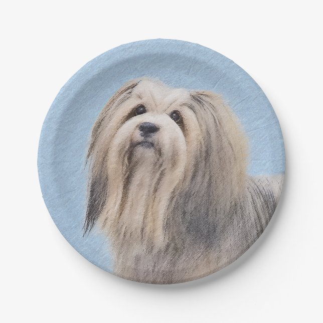 Havanese (Silver) Painting - Cute Original Dog Art Paper Plate (Front)
