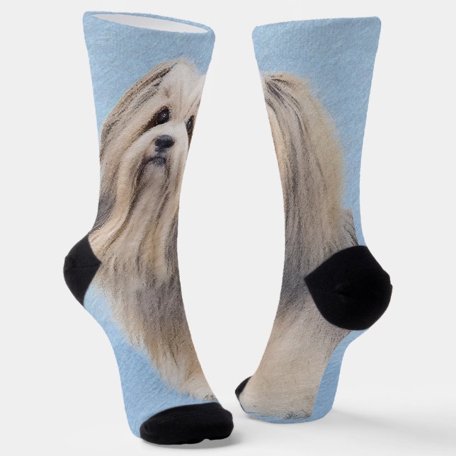 Havanese (Silver) Painting - Cute Original Dog Art Socks (Angled)
