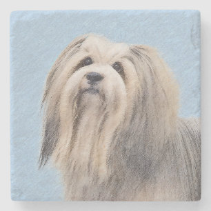 Havanese (Silver) Painting - Cute Original Dog Art Stone Coaster