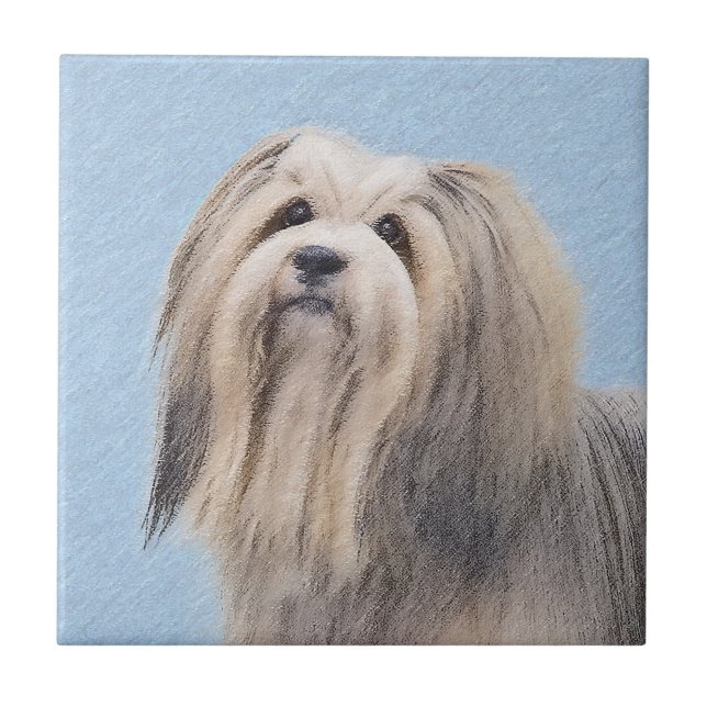 Havanese (Silver) Painting - Cute Original Dog Art Tile (Front)