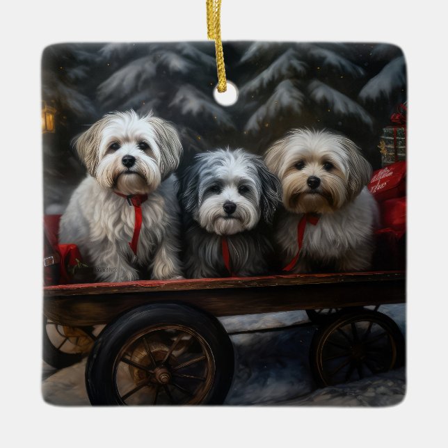 Havanese Snowy Sleigh Christmas Decor  Ceramic Ornament (Front)