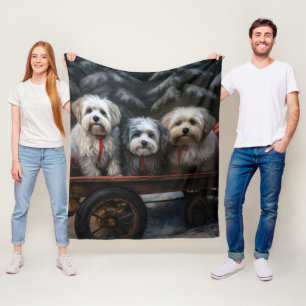 Havanese Snowy Sleigh Christmas Decor  Fleece Blanket